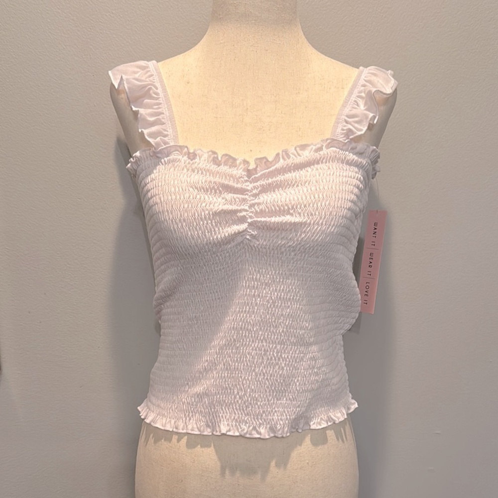 Crave Fame White Ruffled Sleeveless fitted cropped Top NWT